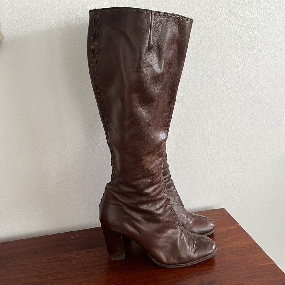 VINTAGE RAMIREZ Knee High Brown Leather Heeled Boots 5.5 - Picture 4 of 10